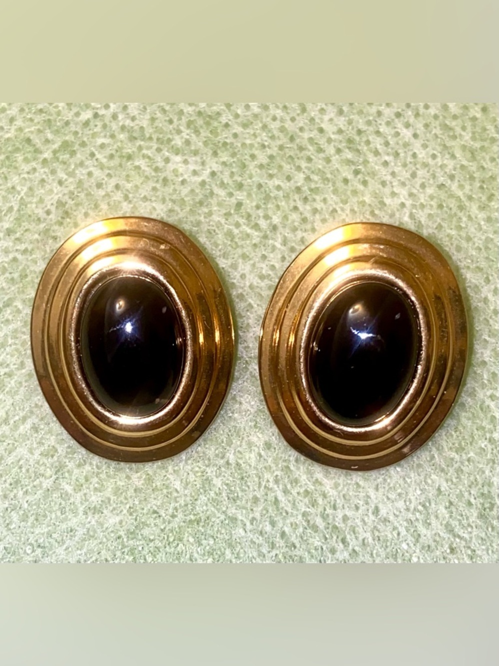 Source Unknown Gold and Black Oval Brooch Pair
